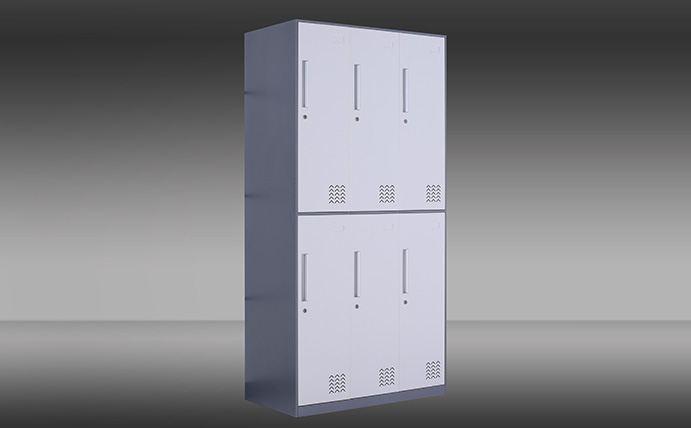 Gray and white six-door locker 